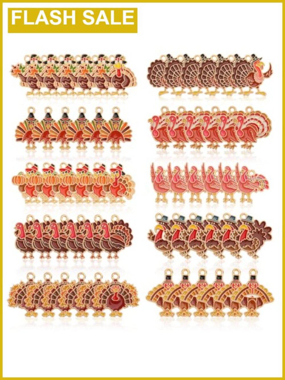 60Pc Thanksgiving Turkey Charms Alloy Enamel DIY Jewelry Making